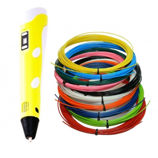 3D ручка с набором пластика 10 цветов по 10 метров, Жёлтый